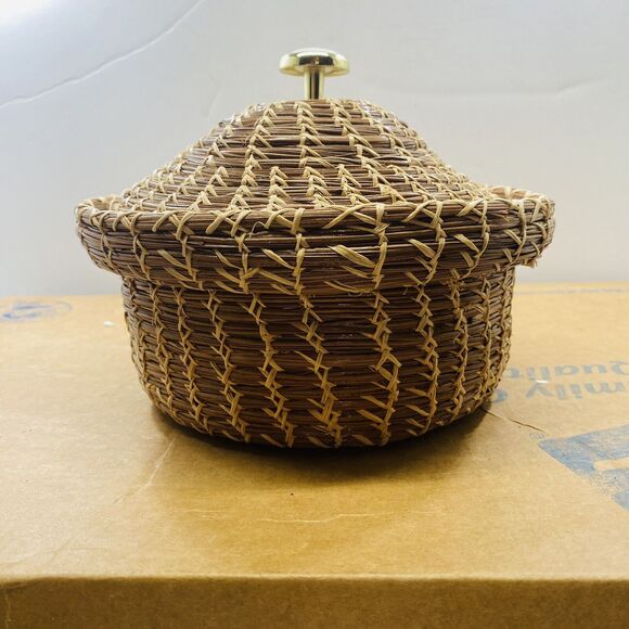 Hand Woven Deep Trinkets Red Inside Whatnots Keys Decorative Basket Shelf Desk - Picture 4 of 10